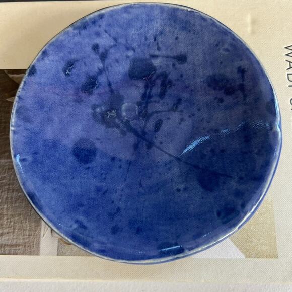 Art Studio Pottery Plate 6.5" Stoneware Trinket Dish Handmade Blue Splatter - Picture 1 of 6